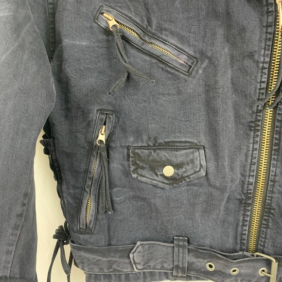 Free People Denim Moto Jacket Womens Small Black Oversized Corset Lace-Up Sides - Picture 7 of 16
